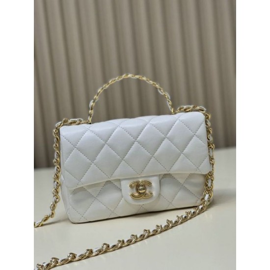 Fake Chanel Small Flap Bag With Top Handle White AS4023 Replica
