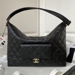 Fake Medium Chanel Calfskin Hobo Bag Black AS4339 Replica