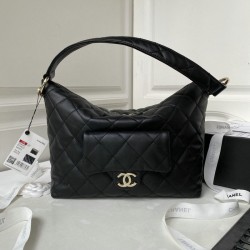 Replica Small Chanel Calfskin Hobo Bag Black AS4347