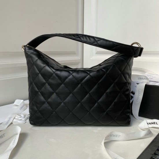 Replica Small Chanel Calfskin Hobo Bag Black AS4347