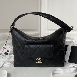 Replica Small Chanel Calfskin Hobo Bag Black AS4347