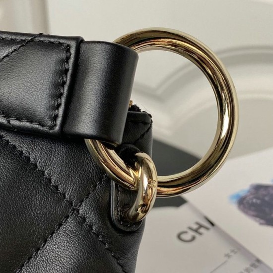 Replica Small Chanel Calfskin Hobo Bag Black AS4347