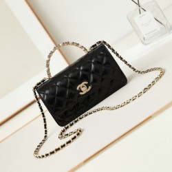 Fake Small Chanel Flap Bag with Top Handle AP3803 Black Replica
