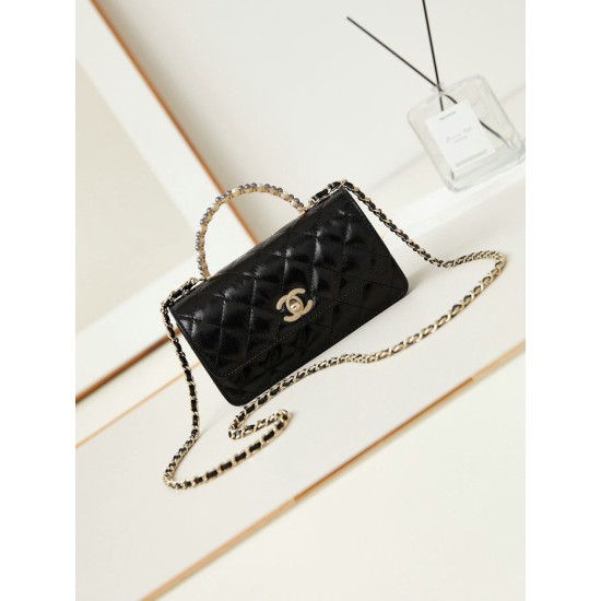Fake Small Chanel Flap Bag with Top Handle AP3803 Black Replica