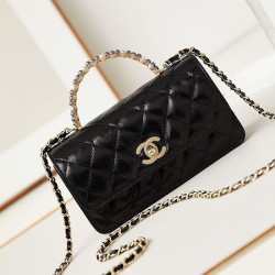 Fake Small Chanel Flap Bag with Top Handle AP3803 Black Replica