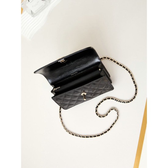 Fake Small Chanel Flap Bag with Top Handle AP3803 Black Replica