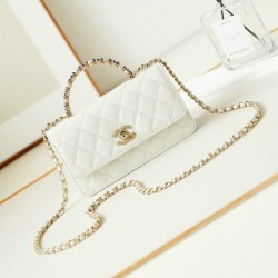 Fake Small Chanel Flap Bag with Top Handle AP3803 White Replica