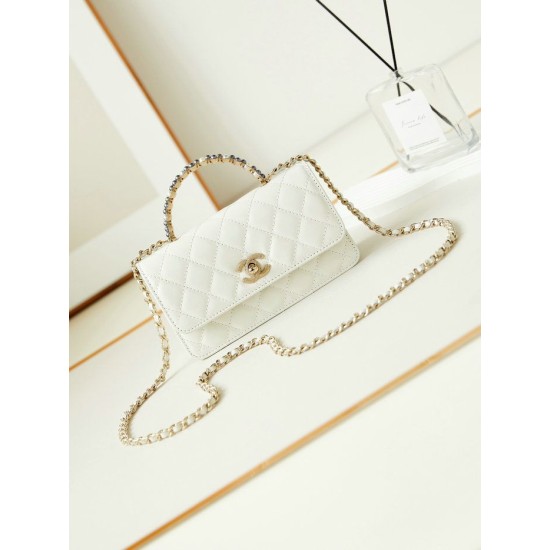 Fake Small Chanel Flap Bag with Top Handle AP3803 White Replica