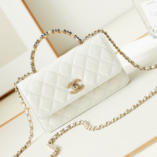 Fake Small Chanel Flap Bag with Top Handle AP3803 White Replica