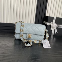 Replica Small Chanel Lambskin Flap Bag AS5167 Light Blue