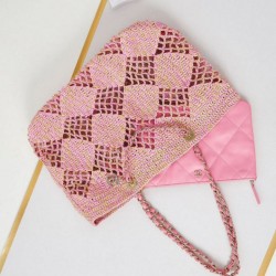 Replica Chanel Maxi Shopping Raffia Coco Beach Bag AS4576 Pink