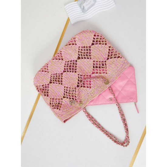Replica Chanel Maxi Shopping Raffia Coco Beach Bag AS4576 Pink