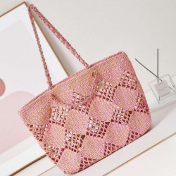 Replica Chanel Maxi Shopping Raffia Coco Beach Bag AS4576 Pink