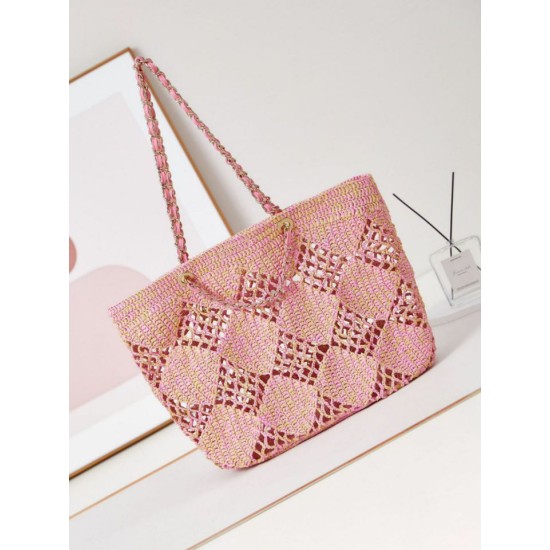 Replica Chanel Maxi Shopping Raffia Coco Beach Bag AS4576 Pink