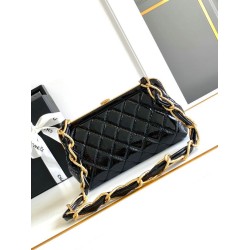 Fake Chanel Small Shiny Lambskin With Chain AP4027 Black Replica