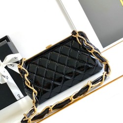 Fake Chanel Small Shiny Lambskin With Chain AP4027 Black Replica