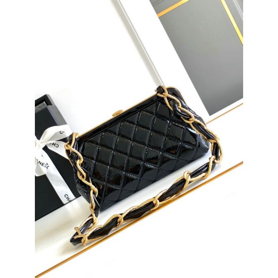 Fake Chanel Small Shiny Lambskin With Chain AP4027 Black Replica