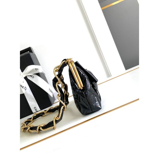 Fake Chanel Small Shiny Lambskin With Chain AP4027 Black Replica