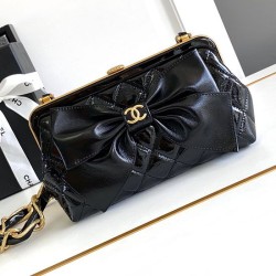 Fake Chanel Small Shiny Lambskin With Chain AP4027 Black Replica