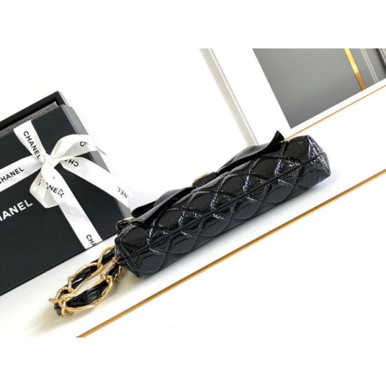 Fake Chanel Small Shiny Lambskin With Chain AP4027 Black Replica