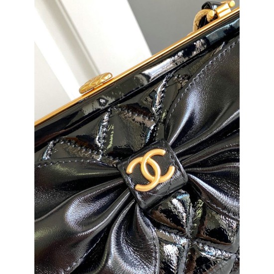 Fake Chanel Small Shiny Lambskin With Chain AP4027 Black Replica