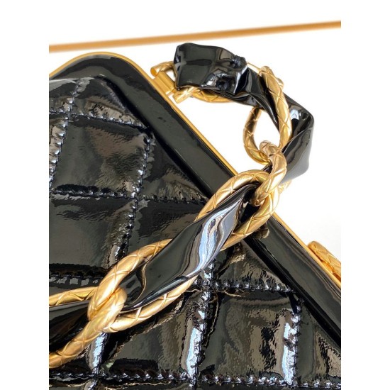 Fake Chanel Small Shiny Lambskin With Chain AP4027 Black Replica