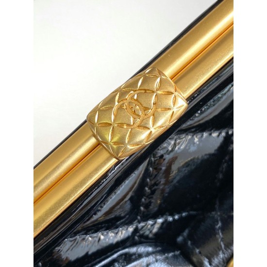 Fake Chanel Small Shiny Lambskin With Chain AP4027 Black Replica