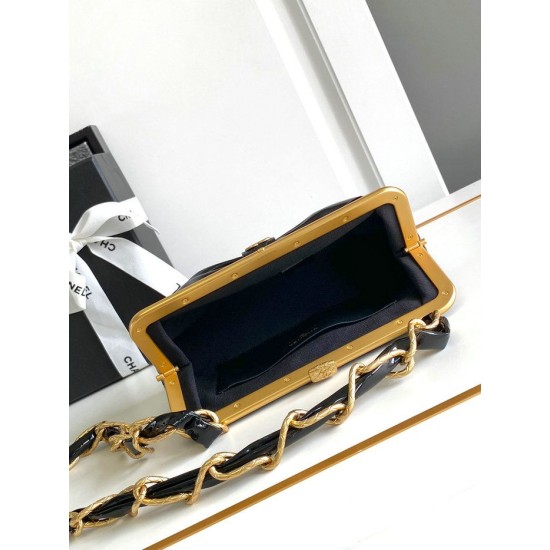 Fake Chanel Small Shiny Lambskin With Chain AP4027 Black Replica