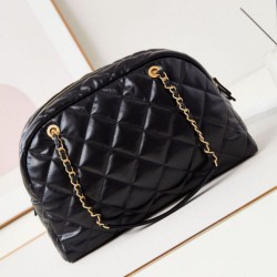 Replica Chanel 24A Maxi Bowling Bag Washed Denim AS4812 Black