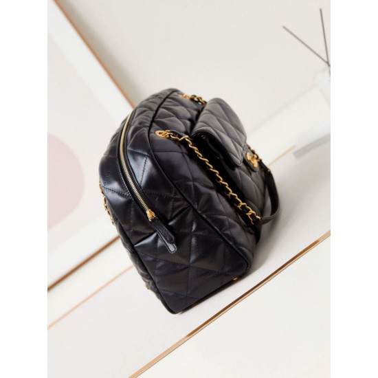 Replica Chanel 24A Maxi Bowling Bag Washed Denim AS4812 Black