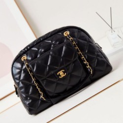 Replica Chanel 24A Maxi Bowling Bag Washed Denim AS4812 Black