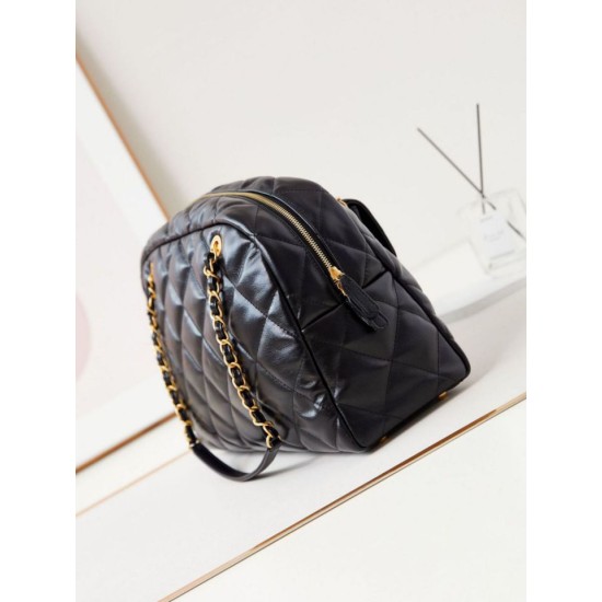 Replica Chanel 24A Maxi Bowling Bag Washed Denim AS4812 Black