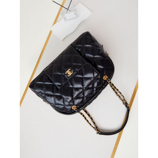 Replica Chanel 24A Maxi Bowling Bag Washed Denim AS4812 Black