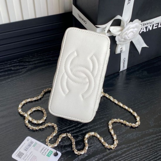 Fake Chanel Mini Vanity Case With Chain AP1472 White Replica