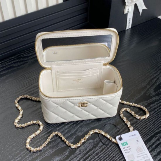 Fake Chanel Mini Vanity Case With Chain AP1472 White Replica