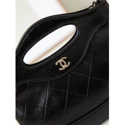 Fake Chanel 31 Mini Shopping Bag Chain Clutch Shiny AS3656 Black Replica