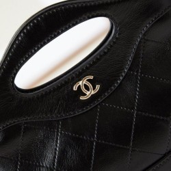 Fake Chanel 31 Mini Shopping Bag Chain Clutch Shiny AS3656 Black Replica