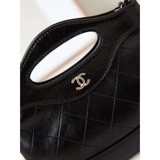 Fake Chanel 31 Mini Shopping Bag Chain Clutch Shiny AS3656 Black Replica