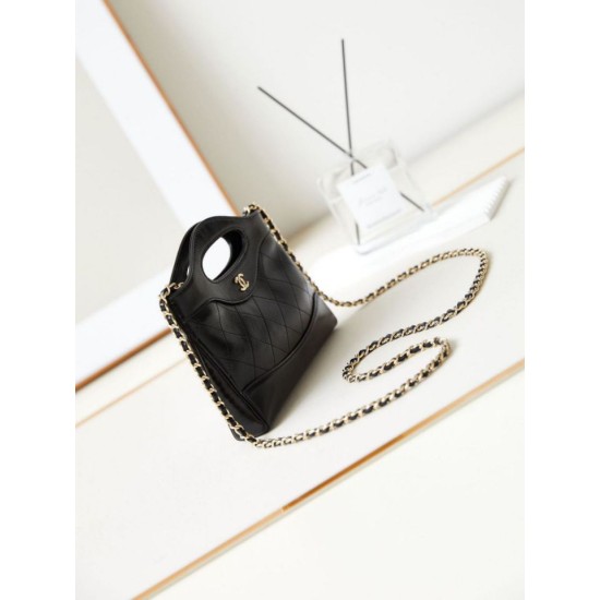 Fake Chanel 31 Mini Shopping Bag Chain Clutch Shiny AS3656 Black Replica
