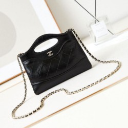 Fake Chanel 31 Mini Shopping Bag Chain Clutch Shiny AS3656 Black Replica