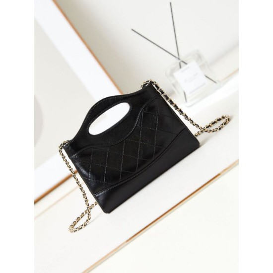 Fake Chanel 31 Mini Shopping Bag Chain Clutch Shiny AS3656 Black Replica