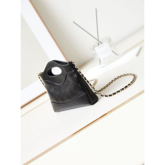 Fake Chanel 31 Mini Shopping Bag Chain Clutch Shiny AS3656 Black Replica