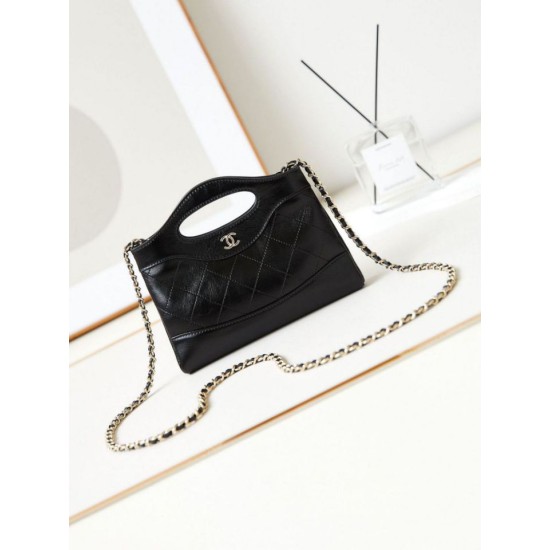 Fake Chanel 31 Mini Shopping Bag Chain Clutch Shiny AS3656 Black Replica