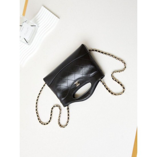 Fake Chanel 31 Mini Shopping Bag Chain Clutch Shiny AS3656 Black Replica