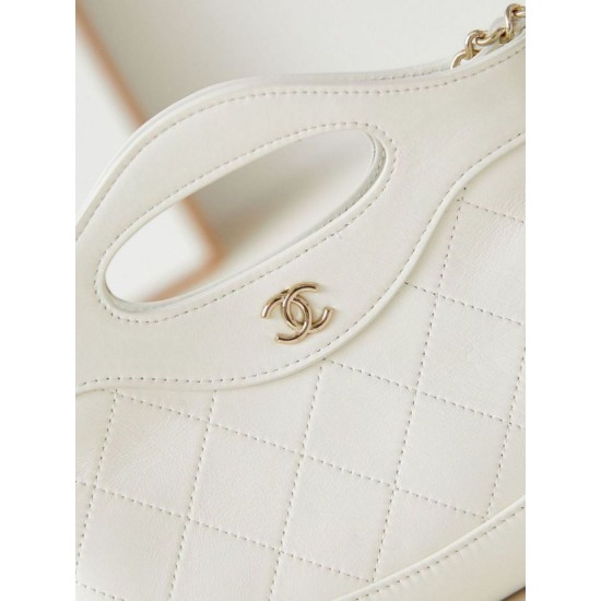 Replica Chanel 31 Mini Shopping Bag Chain Clutch Shiny AS3656 White