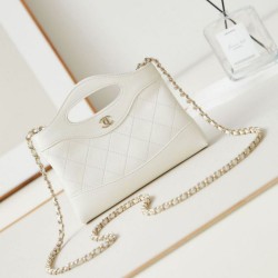 Replica Chanel 31 Mini Shopping Bag Chain Clutch Shiny AS3656 White