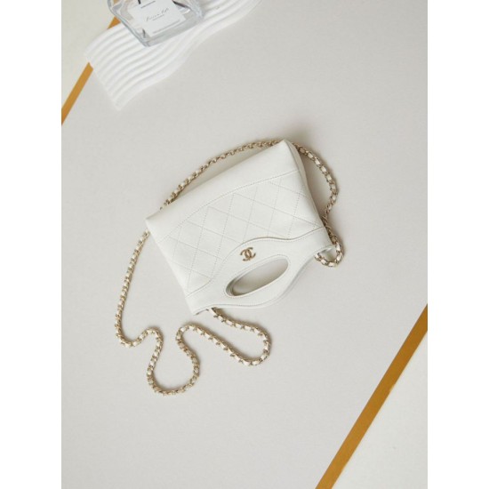 Replica Chanel 31 Mini Shopping Bag Chain Clutch Shiny AS3656 White