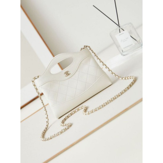 Replica Chanel 31 Mini Shopping Bag Chain Clutch Shiny AS3656 White