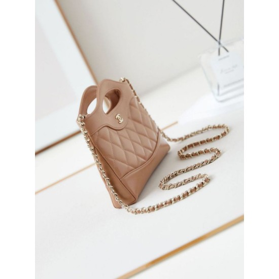 Fake Chanel 31 Mini Shopping Bag Chain Clutch Shiny AS3656 Beige Replica