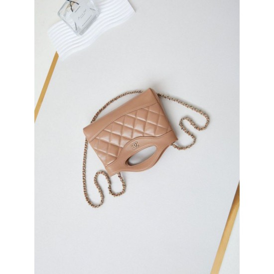 Fake Chanel 31 Mini Shopping Bag Chain Clutch Shiny AS3656 Beige Replica